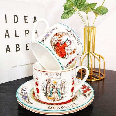 Juego de Tazas de Café Platos Cerámica Europea Retro Taza de Leche Taza de Espresso Taza de Té de la Tarde para el Hogar Traje de Hueso Porcelana Caja de Regalo