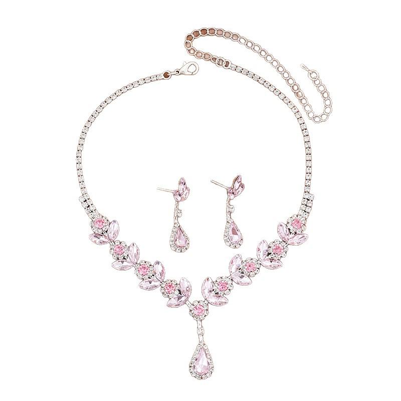 European & American Fashion Purple Crystal Bridal Necklace and Earring Set