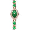 "Elegant Women's Bracelet Watch Green Crystal Waterproof Quartz Simple Rose Gold"