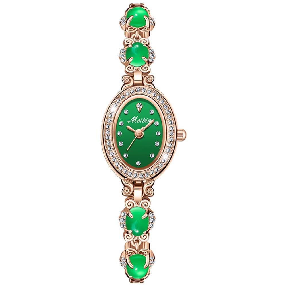 Elegant Women s Bracelet Watch Green Crystal Waterproof Quartz Simple Rose Gold