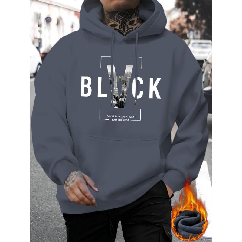 Men's New Style Black Calm Letter Casual Hooded Sweatshirt Fashion Drawstring Hooded Comfortable Versatile Long-Sleeved Hooded