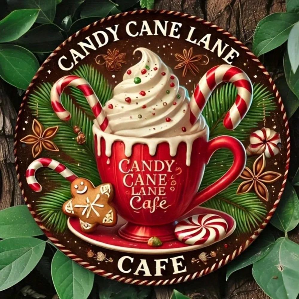 Christmas Candy Cane Tin Sign Vintage Wall Art Holiday Gift Home Decor