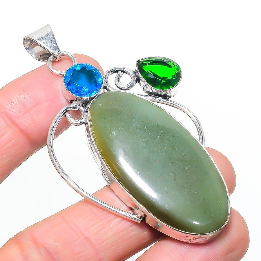 Natural Nephrite, Diopside 925 Sterling Silver Jewelry Pendant 2.96 AP-14490