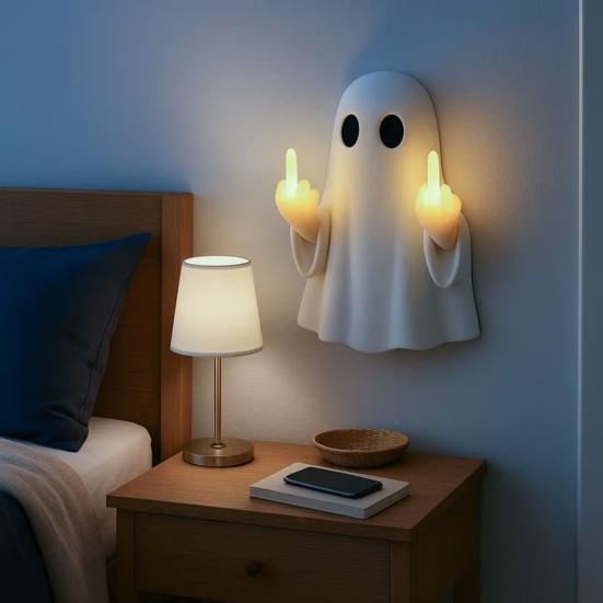 LED Lamp Middle Halloween Ghost Figurine Night Finger Statue with Light
