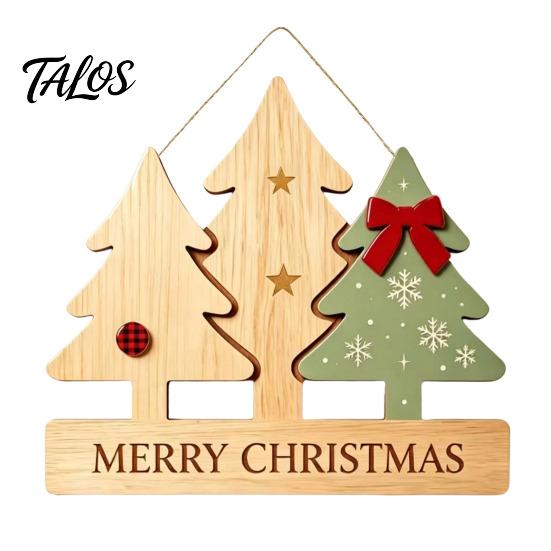 Christmas Hanging Wooden Signs Sign Ornament, Multi-Layer Tree Wood Plaque Multi Layered Wall Art with Rope, Merry Festive Door Decor Farmhouse Hanger