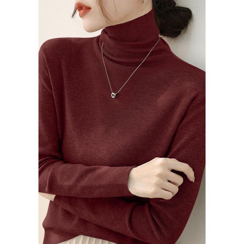 High-Grade Slim fit Pullover Pea Green Inner wear Base Women clothes Simple Pile Collar Spring Long sleeve Knit Top