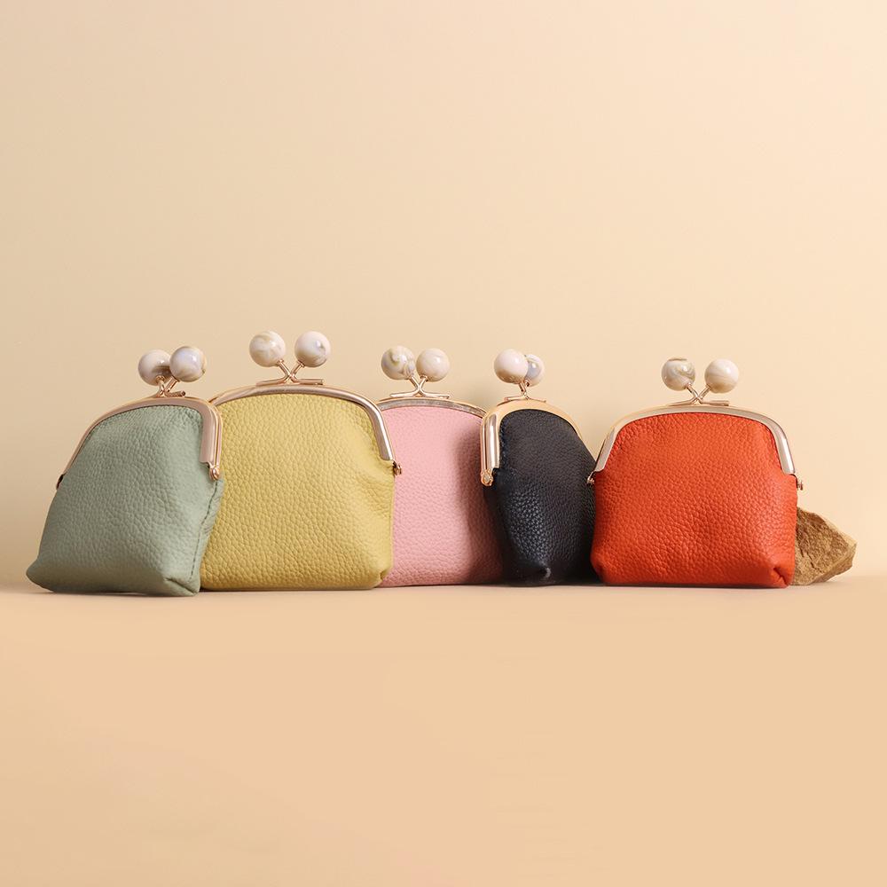 Women's Genuine Leather Litchi Grain Mini Coin Purse & Lipstick Clasp Bag