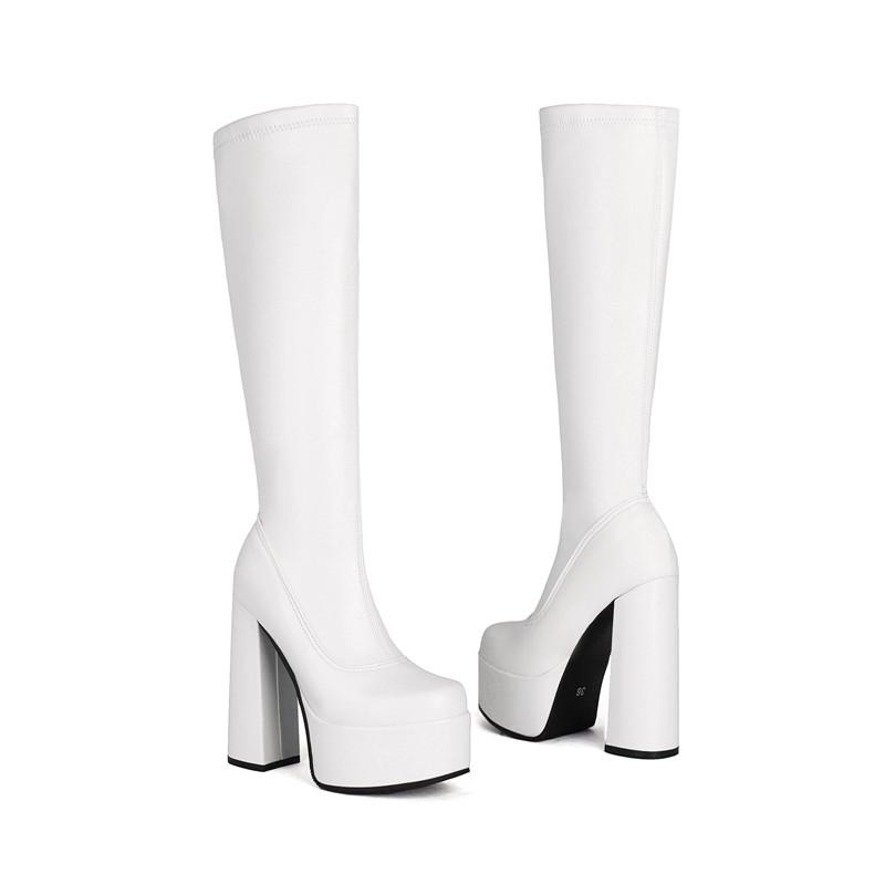 Women's High-heeled Boots, Sexy European and American Style Autumn and Winter New Waterproof Platform Thick Heel Large Size Medium Boots
