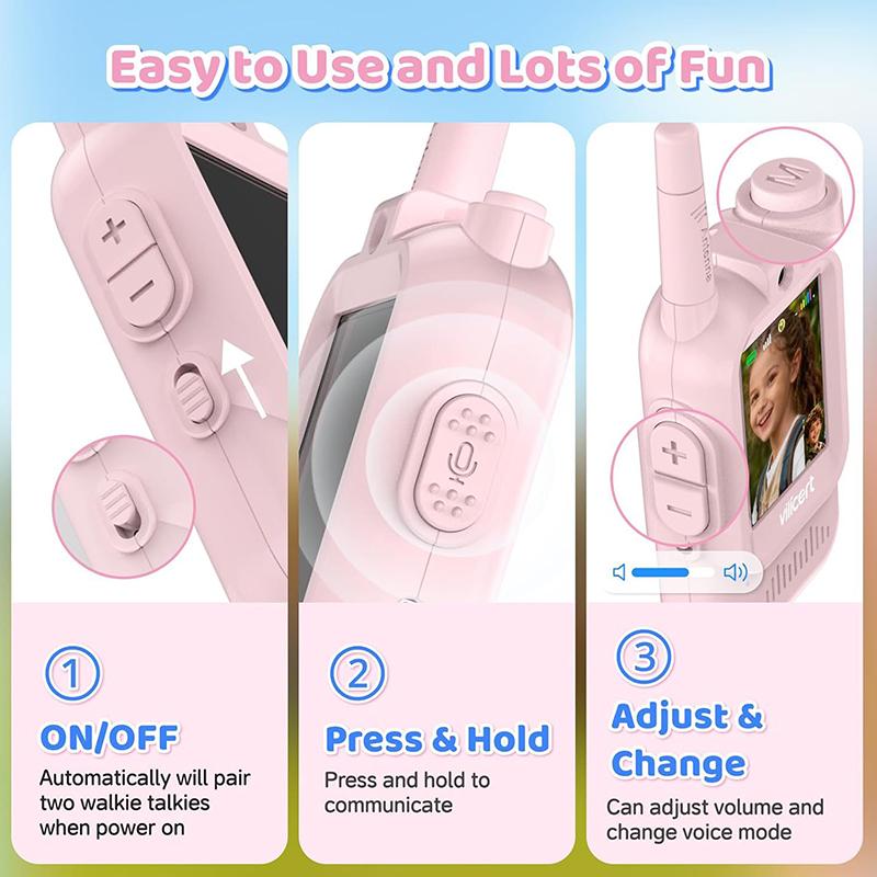 2Pcs Video Walkie Talkies For Kids Rechargeable With Screen Display And Voice Effects Long Range Outdoor Toys Birthday Gifts