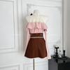 Neat and Clean Dress for Sexy Lace and Ribbon Mini Sweater with Knit and Tight Perfect for Mori French and Gal Long and Pink and Size L [MODKOKU]