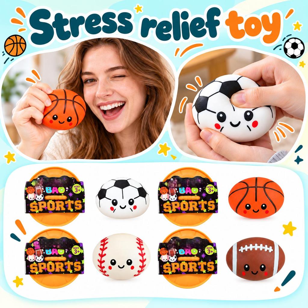 Sports Theme Soft Cute Bun Toy with Steamer Basket, Toy for Kids and Adults