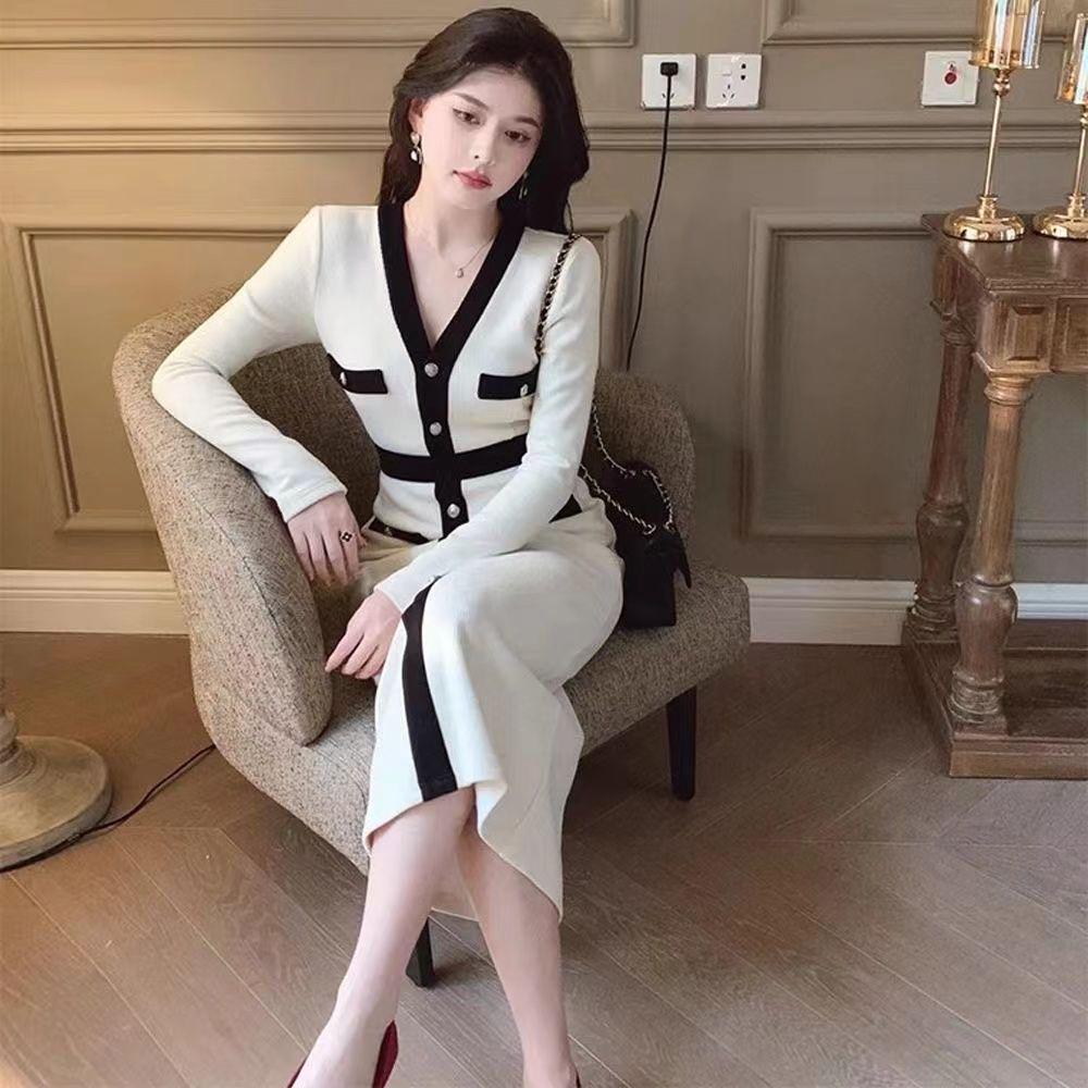 

2025 Autumn/Winter French Elegant Fragrant Knit Dress S (Recommended for below 90 jin) белый
