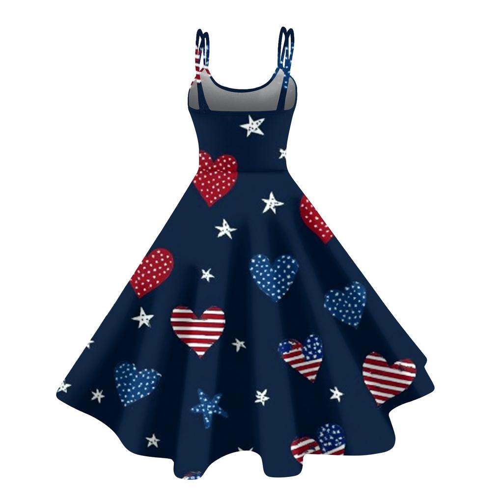 Women's Casual Fashion Independence Day Print V-Neck Retro Sleeveless Dress