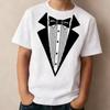 T-shirt a maniche corte con girocollo per ragazzo con stampa di coda bianca e papillon