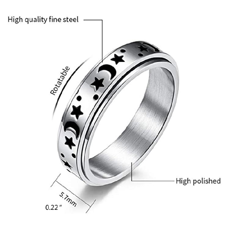 Star Moon Spinning Rings Women Men Fidget Spinner Ring Relief Stress Worry Rings