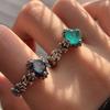Trendy Sterling S925 Silver Mint Green Zircon Open Ring For Womens Fashionable Accessory
