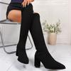 Suede Women Over The Knee Boots Chunky Fashion Heeled Shoes  Winter New Trend Woman Goth High Heels Chelsea Long Botas Mujer