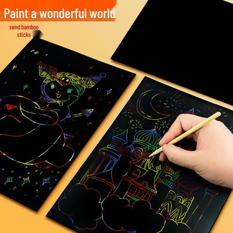 4K Scratch Art Paper Kit: Colorful DIY Graffiti & Drawing Set for Kids, Black Paper for Kindergarten Creative Projects