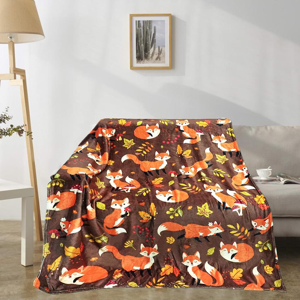 Schattig Vossen Dekentje Zacht Gezellig Pluche Plaid Dekentje Pluizig Warm Wild Dierenprint Flanellen Beddekentje Cadeau voor Vos Liefhebber Meisje Jongen