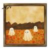 Distressed Halloween Party Props Ghost/Witch/Skeleton Decorative Painting, Wall Mount Square Wood Frame Wooden Decor Picture for Home