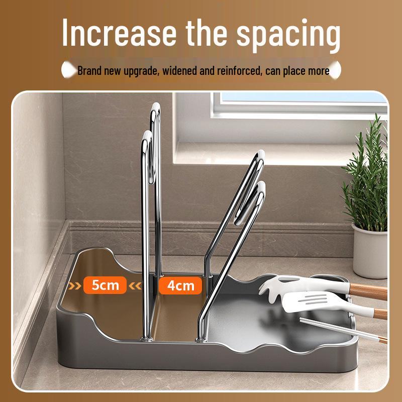 Multifunctional Kitchen Countertop Pot Lid and Spatula Rack with Drainage