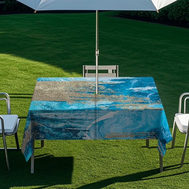 Outdoor Rectangular Table Cover With Starry Sky Sand Flow Waterproof Elastic Edge Patio Garden Dining
