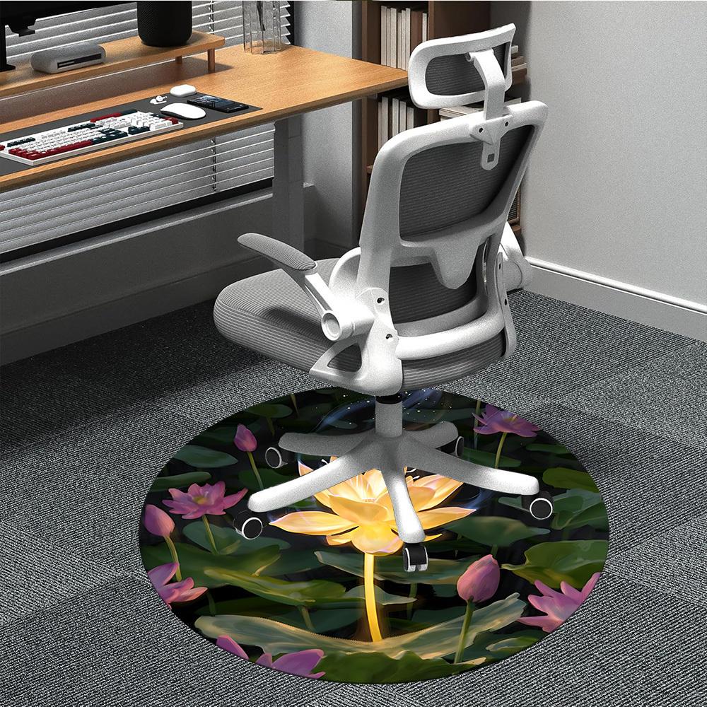 

1pc Lotus Pond Office Round Area Rug, Indoor Mat Suitable ForOffice, Under Office Chairs Bedroom Living Room Home Decor, Room Deco, D006 80cm by 80cm
