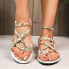 Fashion Floral Printing Flat Sandals for Women Summer 2025 New Lightweight Slip On Beach Shoes Woman Braided Band Bohemian Sandals