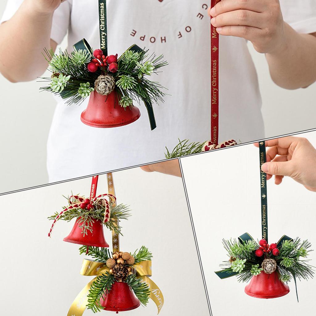 Christmas Bell Ornaments Festive Ornament With Bow And Pine Needles Christmas Party Bells For Party Gathering Porch Winter
