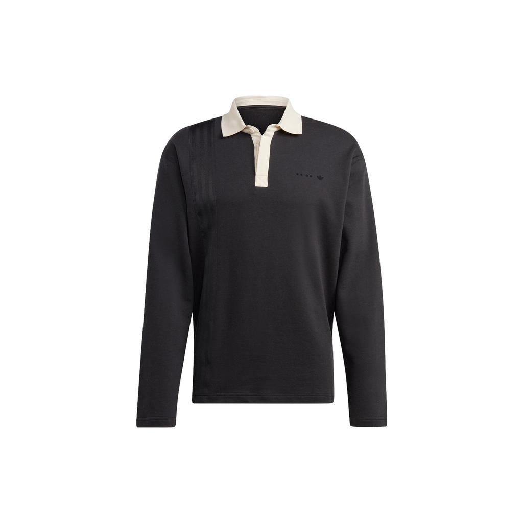Adidas Solid Color Long Sleeve Polo Shirt Unisex Tops Black IC8396