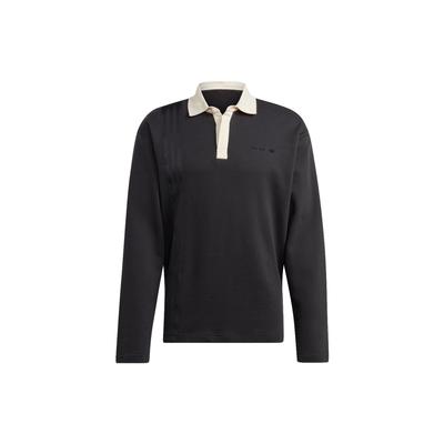 Einfarbiges Langarm-Poloshirt Unisex-Oberteile Schwarz IC8396