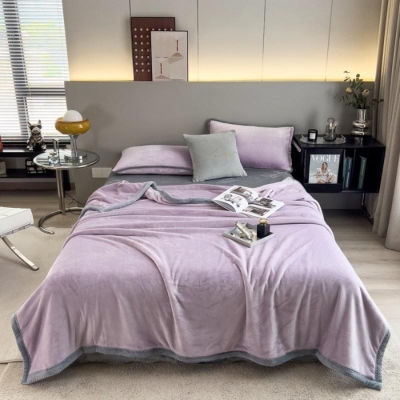 Double Layer Plush Four Season Universal Blanket Large Size Double Thin Quilt Single Sofa Blanket Outward Travel Blankets Solid Color Bed Sheet 1pcs