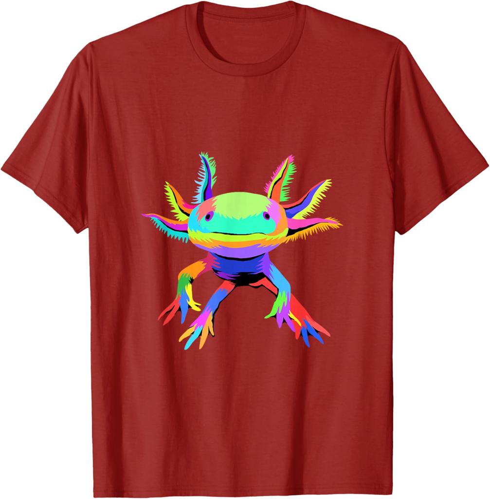 Colorful Pop Art Axolotl Lover Graphic Tee Breathable Cotton Casual T-Shirt for Men