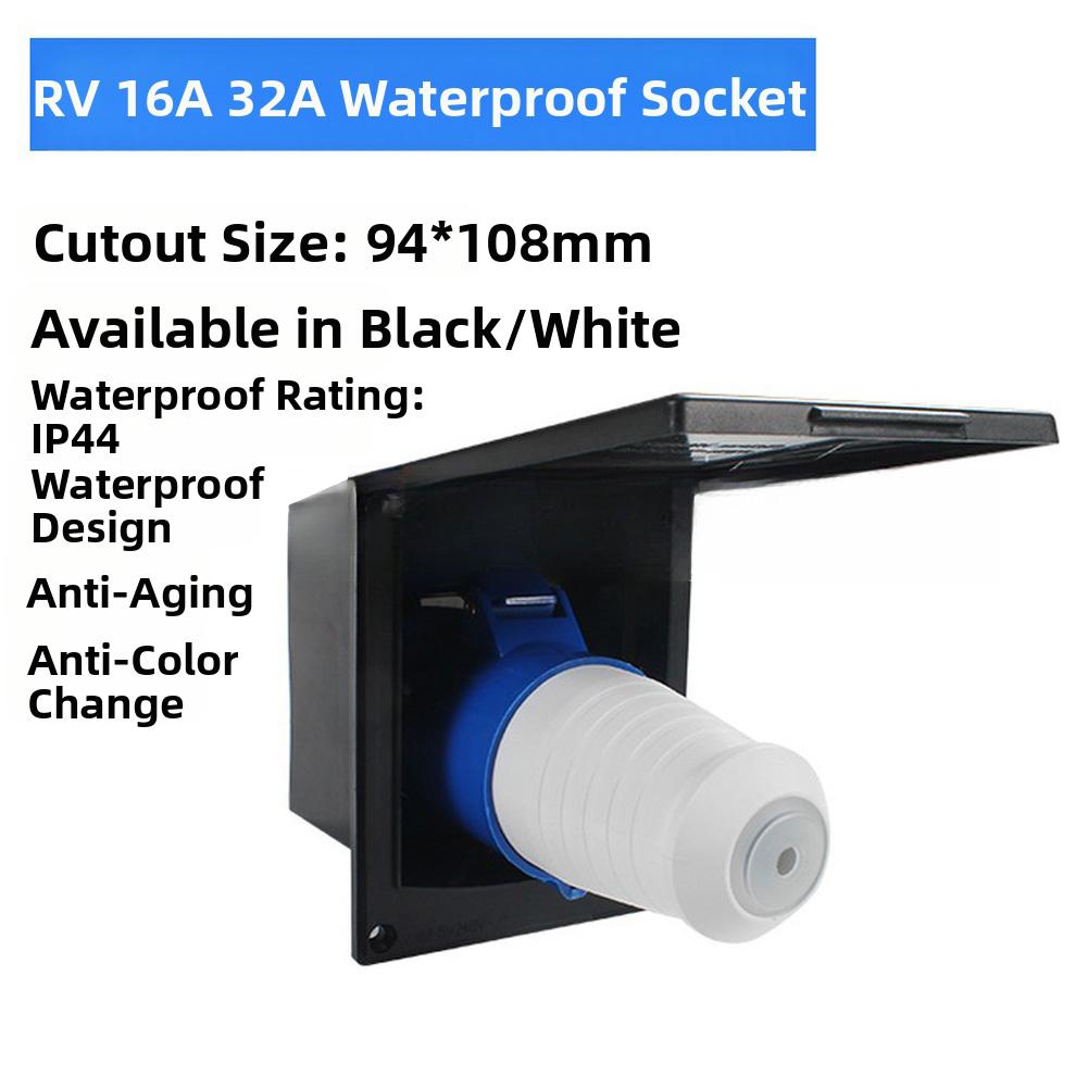 External Power Socket 16A with IP44 Waterproof Cover for Campers Trailers and For RVs Suitable for Outdoor Use At 220V 250V