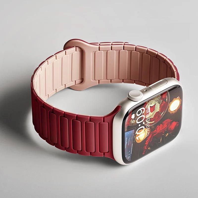 Silicone Strap for Apple Watch Ultra 2 49mm 42mm 45mm 41mm 44mm 40mm Magnetic Band for iWatch Series 10 46mm 9 8 7 6 SE 5 4 3