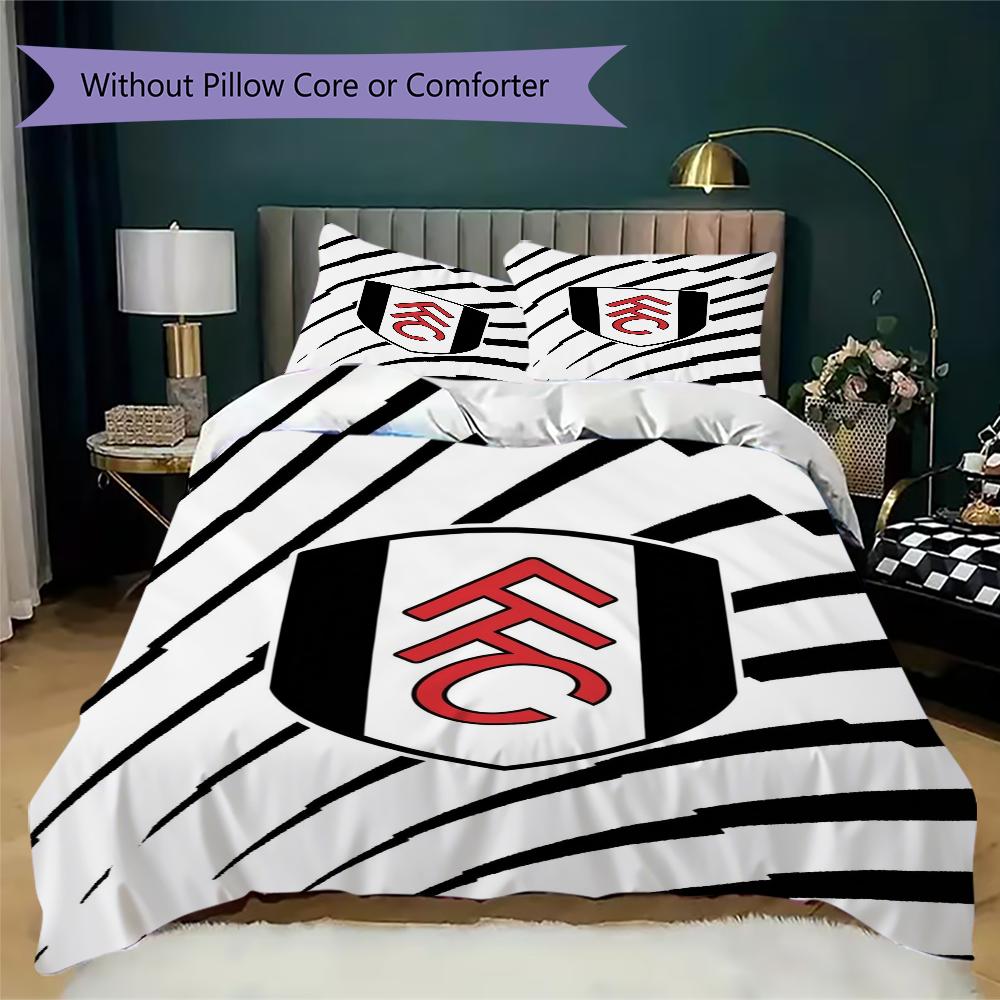Fulham FC Pattern Bedding uilt Set uilt Cover Pillowcase Home Decoration Birthday Gift (1 * duvet cover + 2 * pillowcase without core)