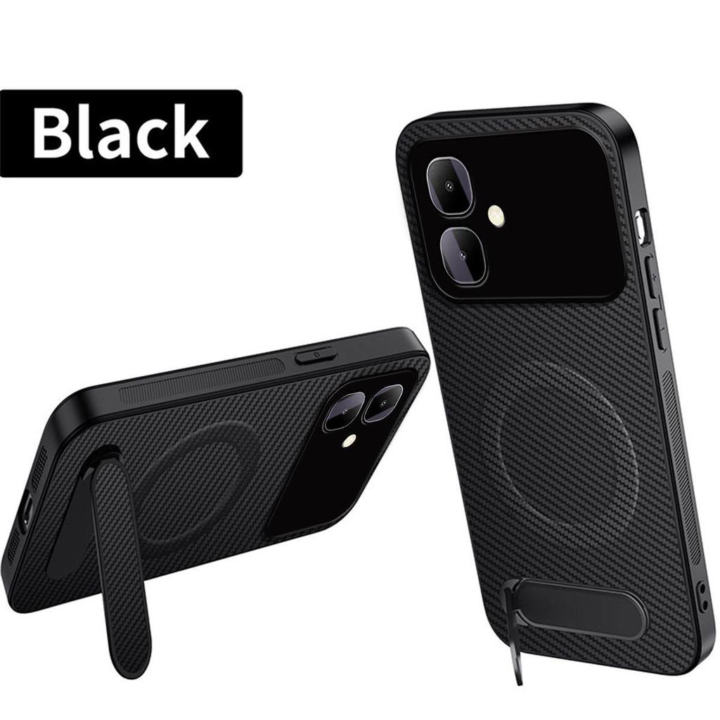 Carbon Fiber Texture TPU Phone Case for infinix SMART 20 Multi‑Angle Kickstand Soft Protective Cover