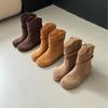 ~ Retro Inner Heightening Small Short Boots Women's Western Boots Autumn and Winter Sleeve Stacking Boots Slim Short Boots