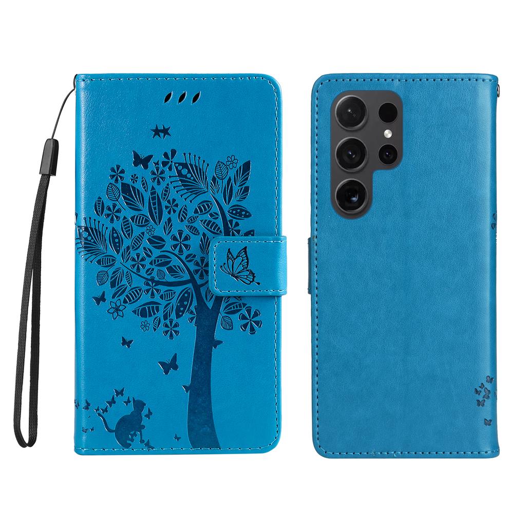 For Samsung Galaxy S24 Ultra Phone Case with Stand Cat Tree Pattern Leather Wallet Mobile Cover