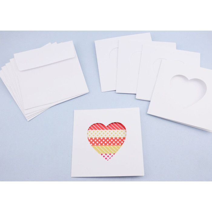 5 Cartes et enveloppe DIY blanches 13x13cm Coeur