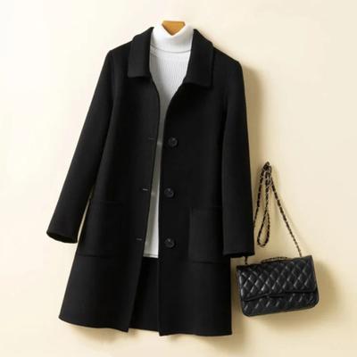 Women Winter Coat Formal Business Style Turn-down Collar Single-breasted Mid Length Overcoat OL Commuting Jacket Solid Color Thick Outerwear