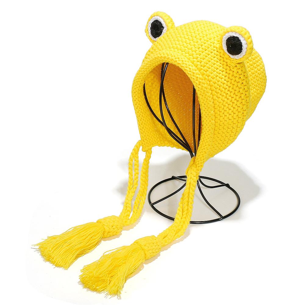 Korean Version of Cute Frog Hat Outdoor Windproof Ear Protection Wool Hat Student Warm Lace-up Knitted Hat Bag Head Hat