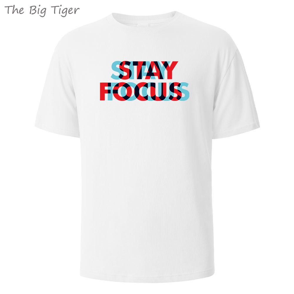 Stay Focus Painting Soft Cotton Tshirt For Men Breathable Fabric Relaxed Fit Crew Neck Simple Basic Mens Tshirt Fashion Tops S