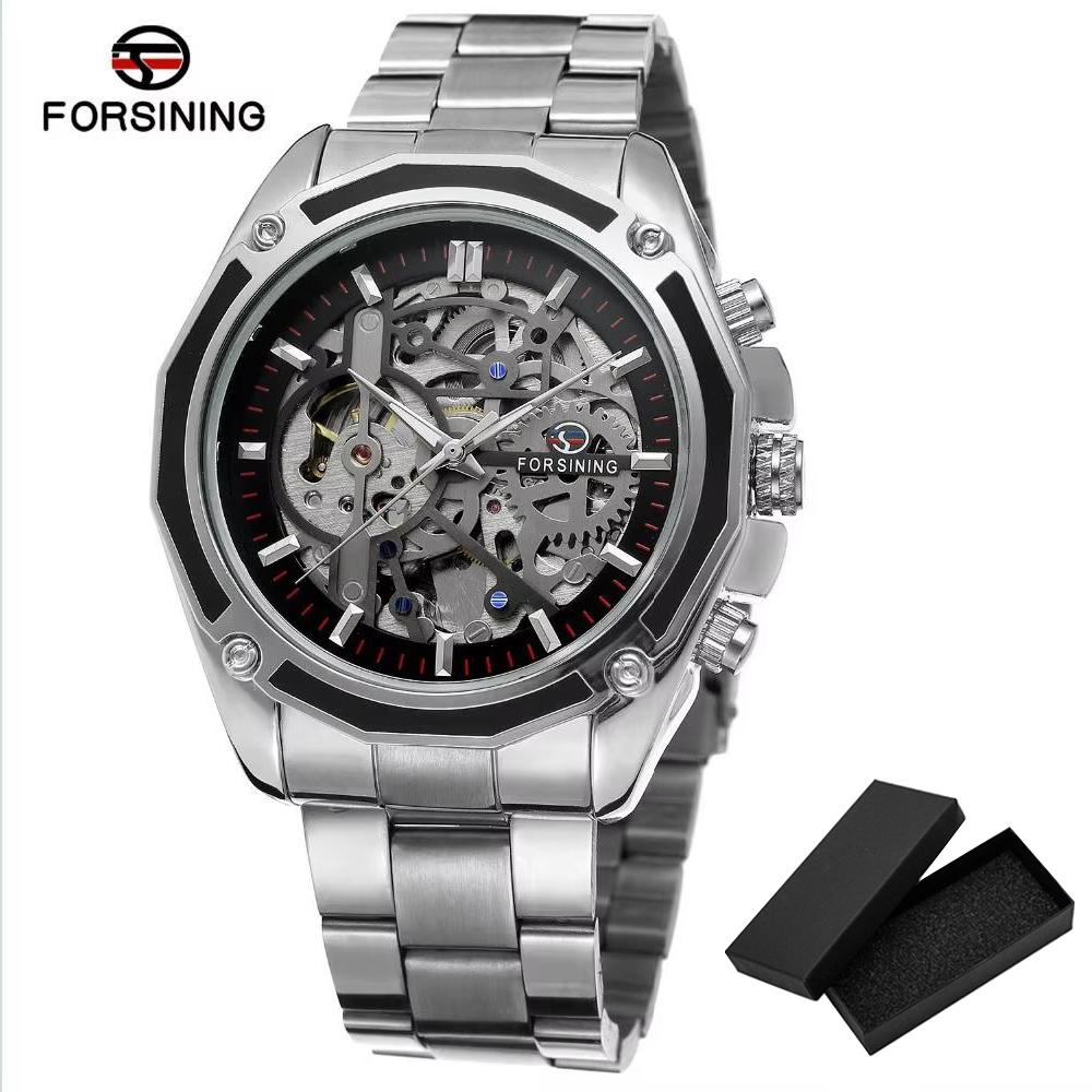 Fashion Forsining Top Brand Transparenthollow Luminous Hand Gear Movement Retro Royal Design Men Mechanical Skeleton Wrist Watch