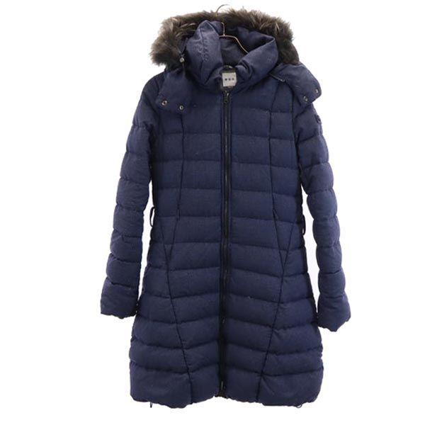 

TATRAS шерстяное пальто с клетчатым узором и пухом из натурального меха 2 темно-синее женское б/у