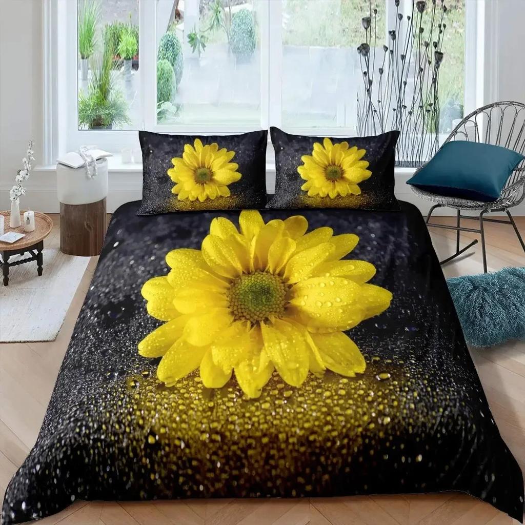Gelbe Blume Sonnenblumenfelder Bequemer Bettdeckenbezug Kissenbezug Bettwäscheset Kinder Schlafzimmer Dekoration Heimtextil