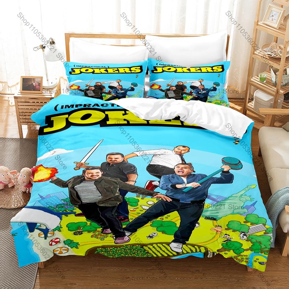 Impractical Jokers Bedding Set Duvet Cover + 2 Pillowcases Comedy Prank TV Show Four Guys Funny Retro Bedroom Decor