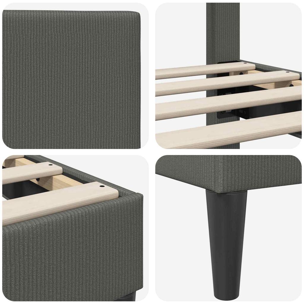 Bed Frame with Headboard Dark Grey 120 x 190 cm Cord Fabric