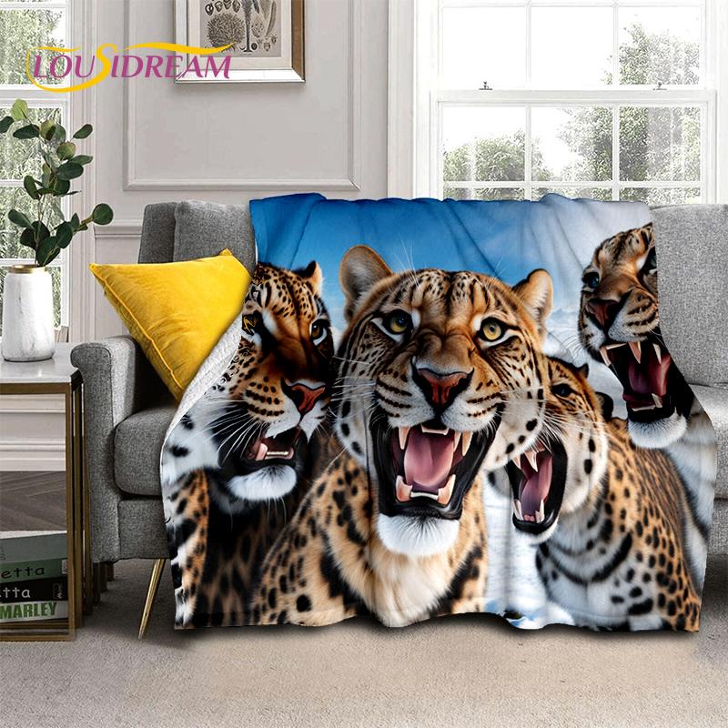 Fierce Tiger Lion Leopard Beast Animal Wildlife Cartoon Blanket,Soft Throw Blanket for Home Bedroom Bed Sofa Picnic Office Cover