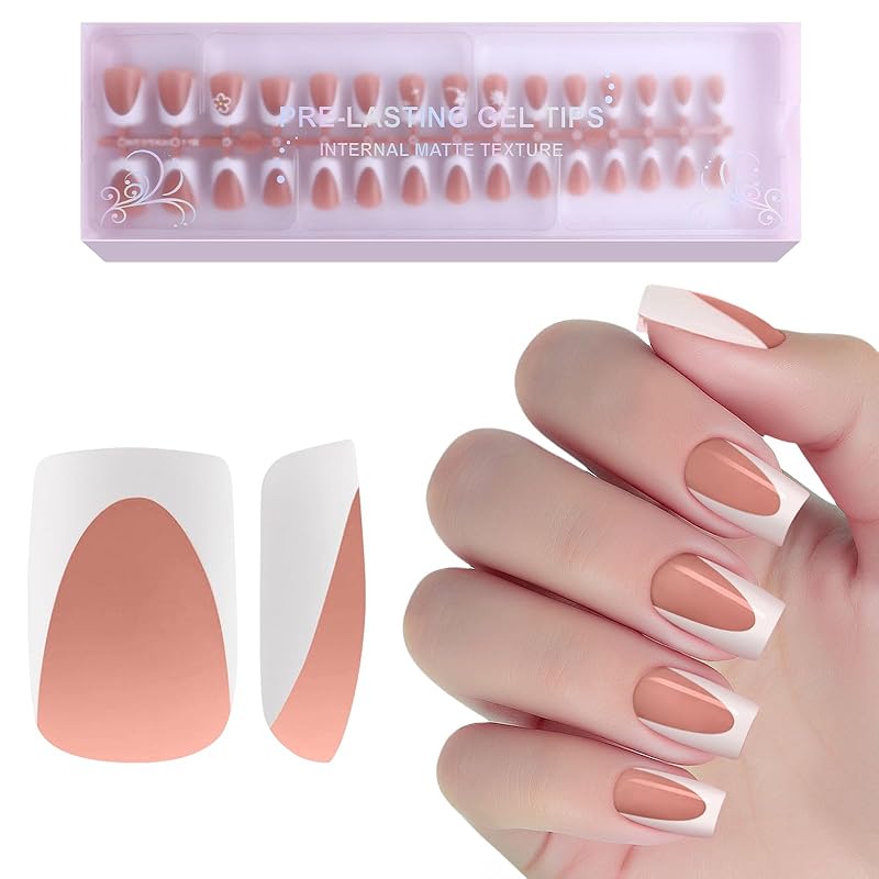 Milky Whit French Tip Press on Nails, 240Pcs French Press On Nail Short Square,Pre-Applied Primer & Top Coat,4 in 1 Gel Nail Tips Soak off Acrylic